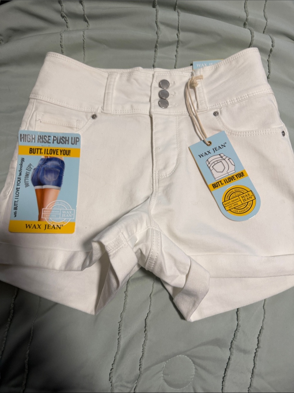 Wax Jean White High-Rise Push Up Denim Shorts